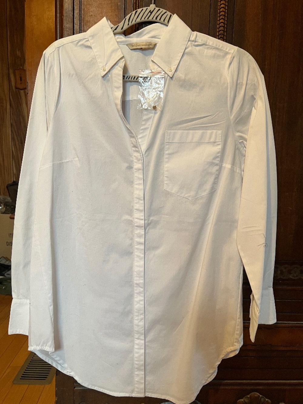 Soft Surroundings White Long Sleeve Button Down Blouse with Pocket Sz S